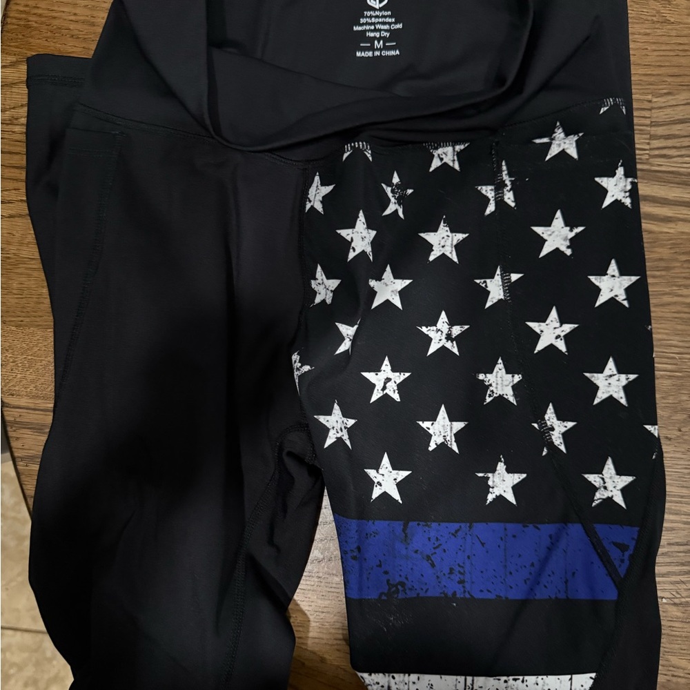 Born Primitive Black Leggings size M Thin Blue Line - Picture 2 of 3